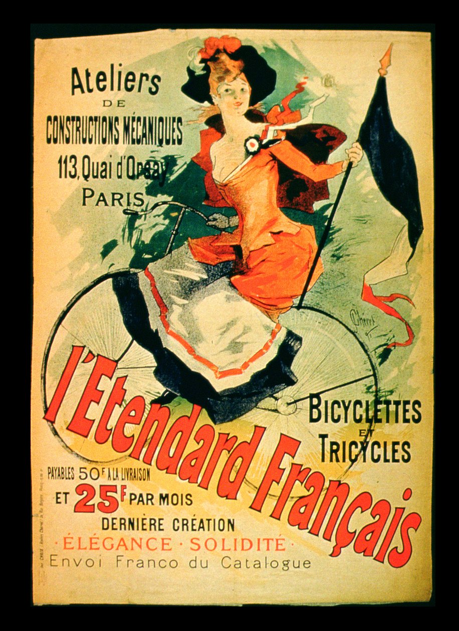 The French Standard, Poster Advertising the Atelier de Constructions Mecaniques, Bicycles and Tricycles, Paris, 1891 by Jules Cheret