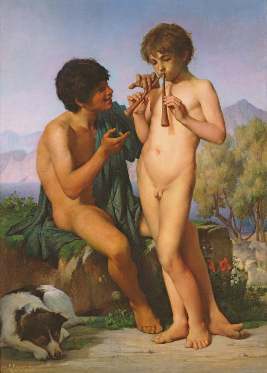 The Flute Lesson by Jules Elie Delaunay