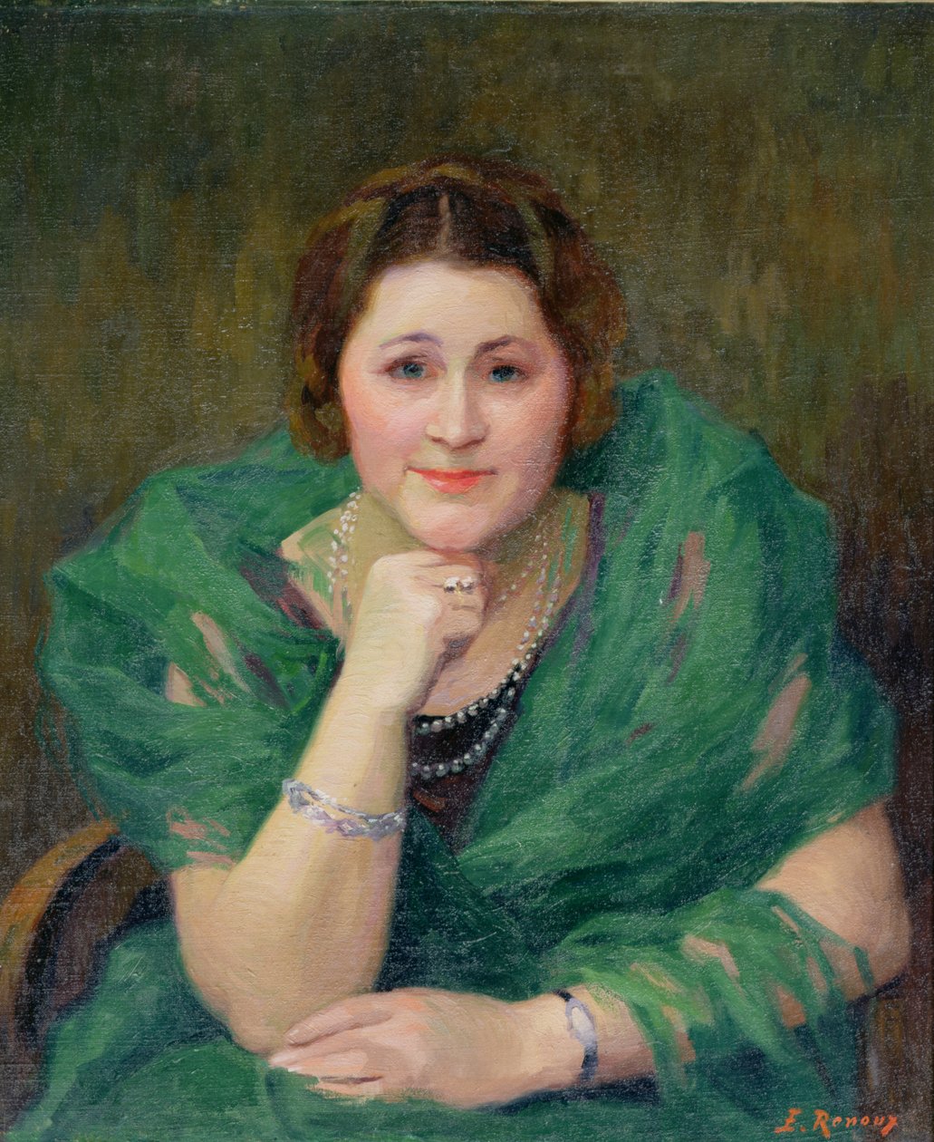 Portrait of a Russian Woman with a Green Scarf by Jules Ernest Renoux