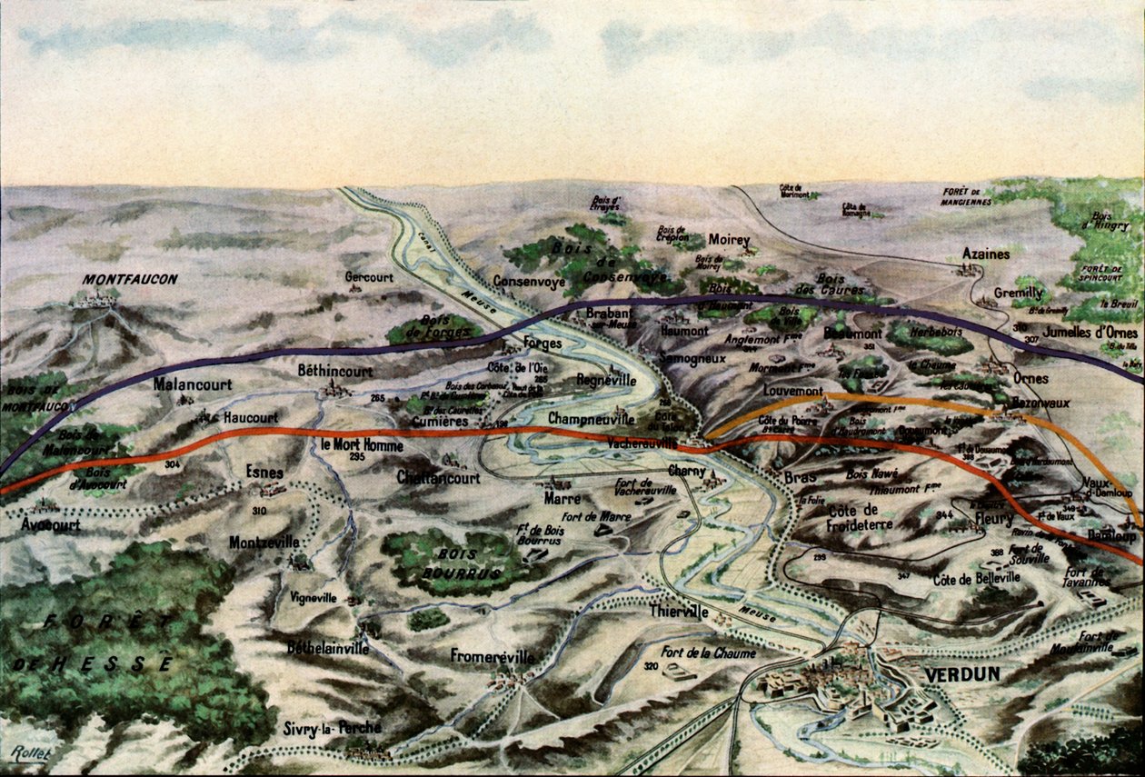 Photograph of a French Map Showing the Battlefields of Verdun, September 1916 by Jules Gervais Courtellemont