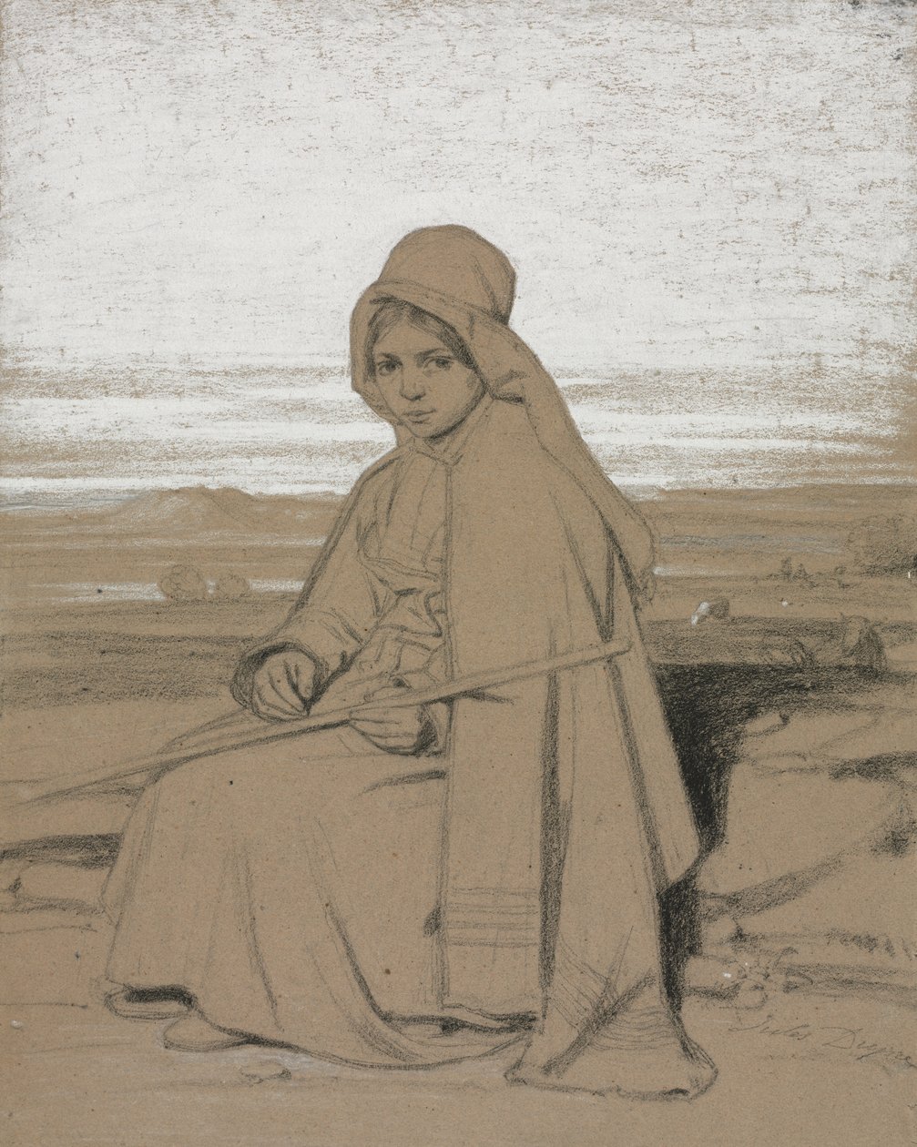 A Seated Shepherdess by Jules Dupré