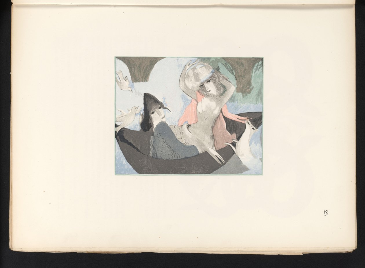 Two Female Figures with Birds and a Dog by Jules Germain
