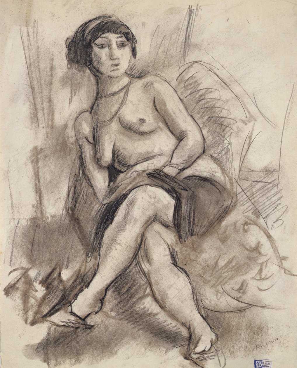 Seated Nude Model by Jules Pascin