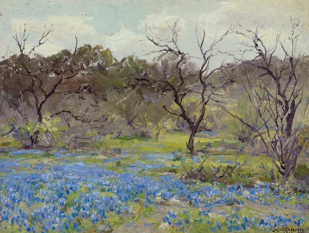 Early Spring Bluebonnets and Mesquite by Julian Onderdonk