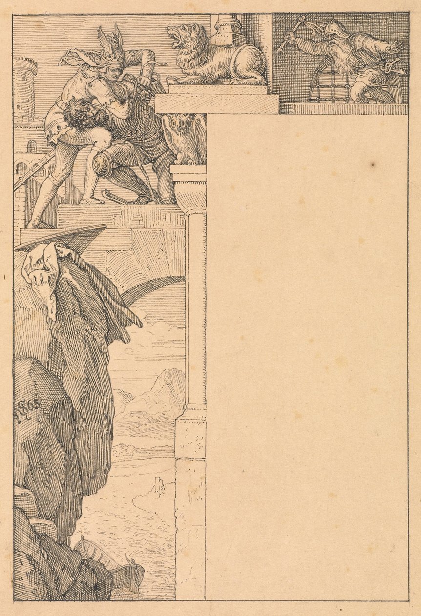 Siegfried Battles with the Gatekeeper by Julius Schnorr von Carolsfeld