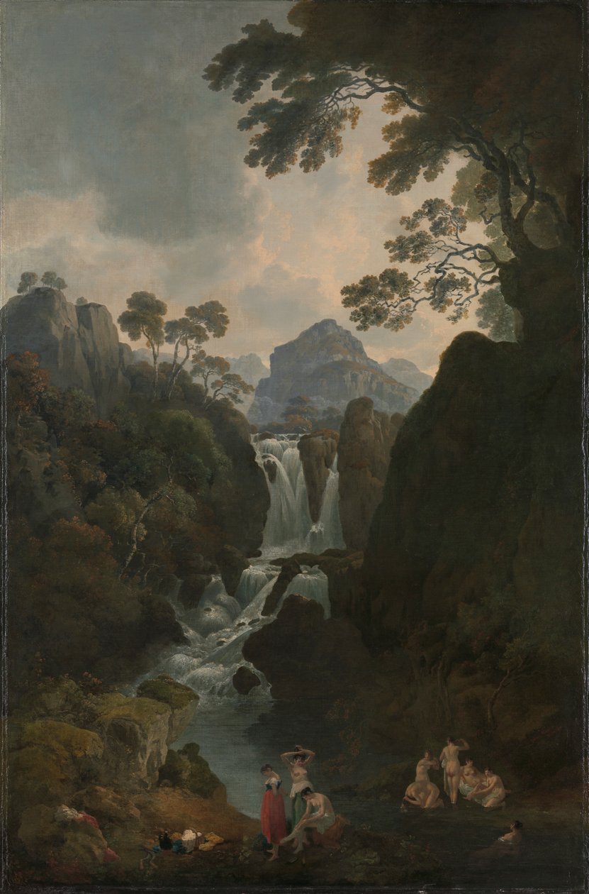 A Waterfall with Bathers by Julius Caesar Ibbetson