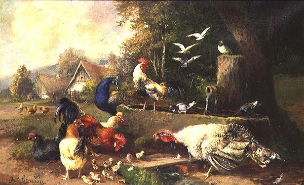 Poultry by a Pump by Julius Scheuerrer