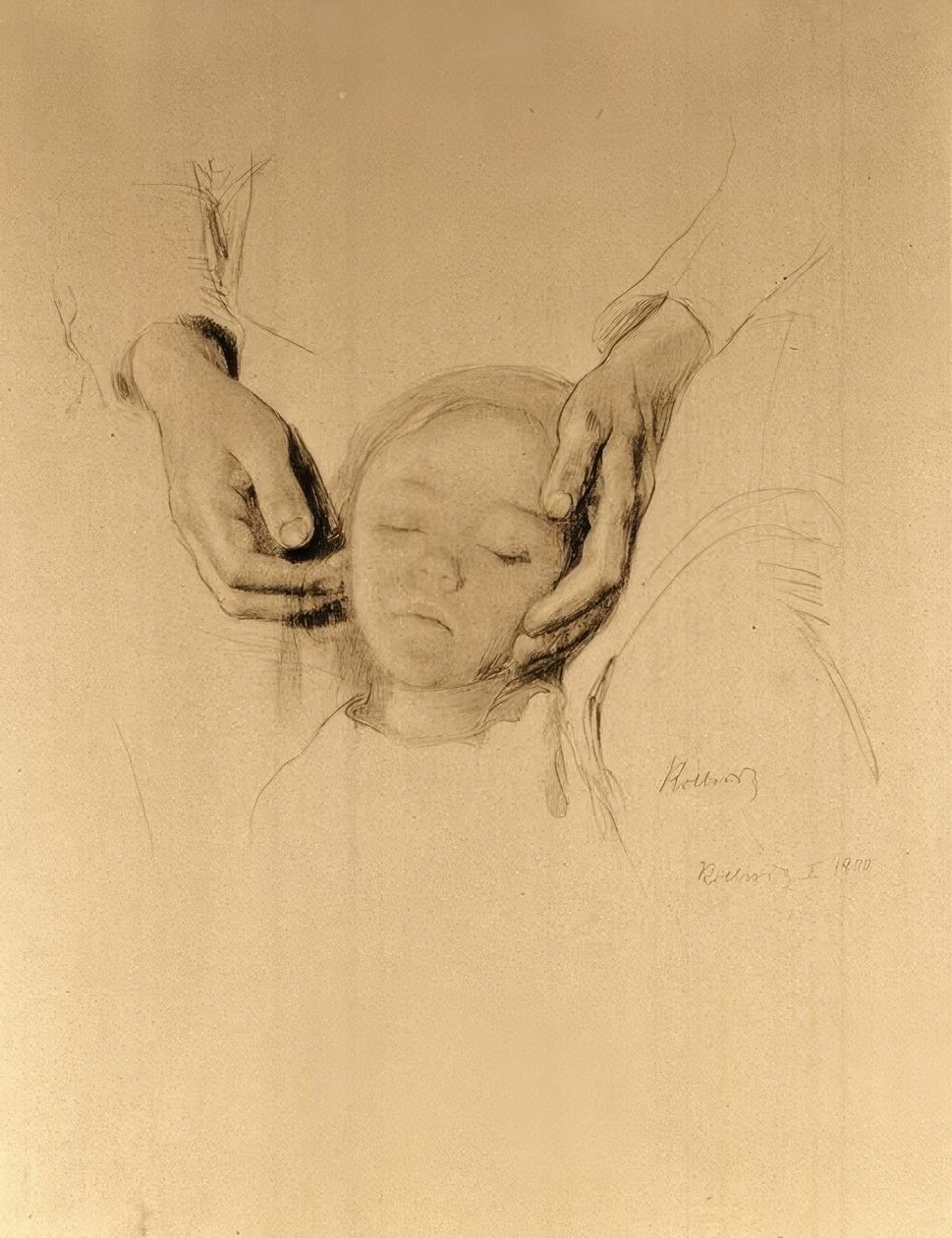 K. Kollwitz, Head of a Child in Hands by Käthe Kollwitz