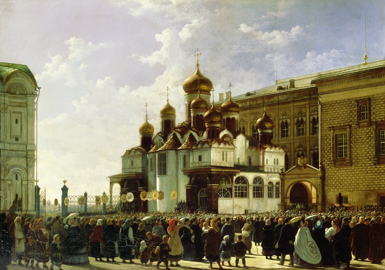 Easter procession at the Maria Annunciation Cathedral in Moscow, 1860 by Karl Fridrikh Petrovich Bodri