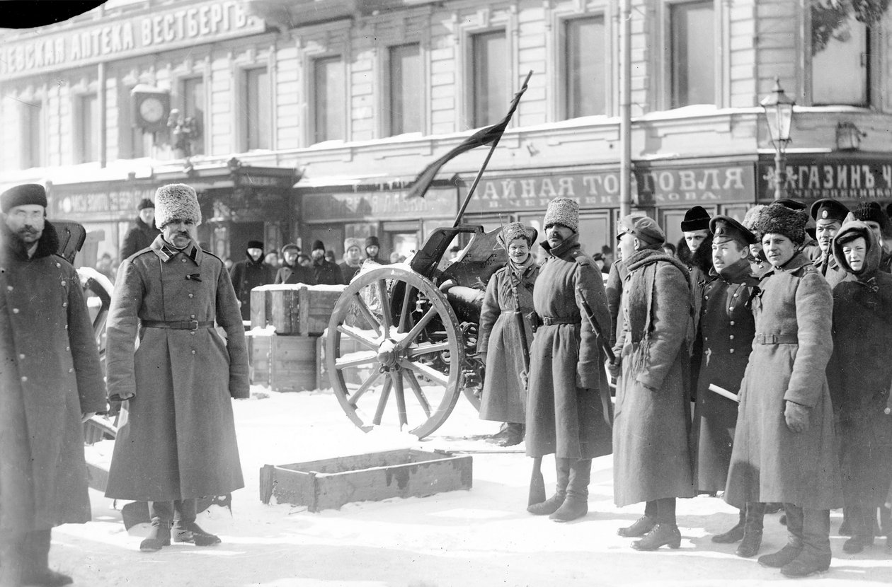 Barricades on Liteiniy Prospekt, St Petersburg, February 1917 by Karl Karlovich Bulla