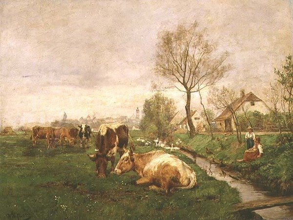 Landscape with Cows and a Stream by Karl Stuhlmuller