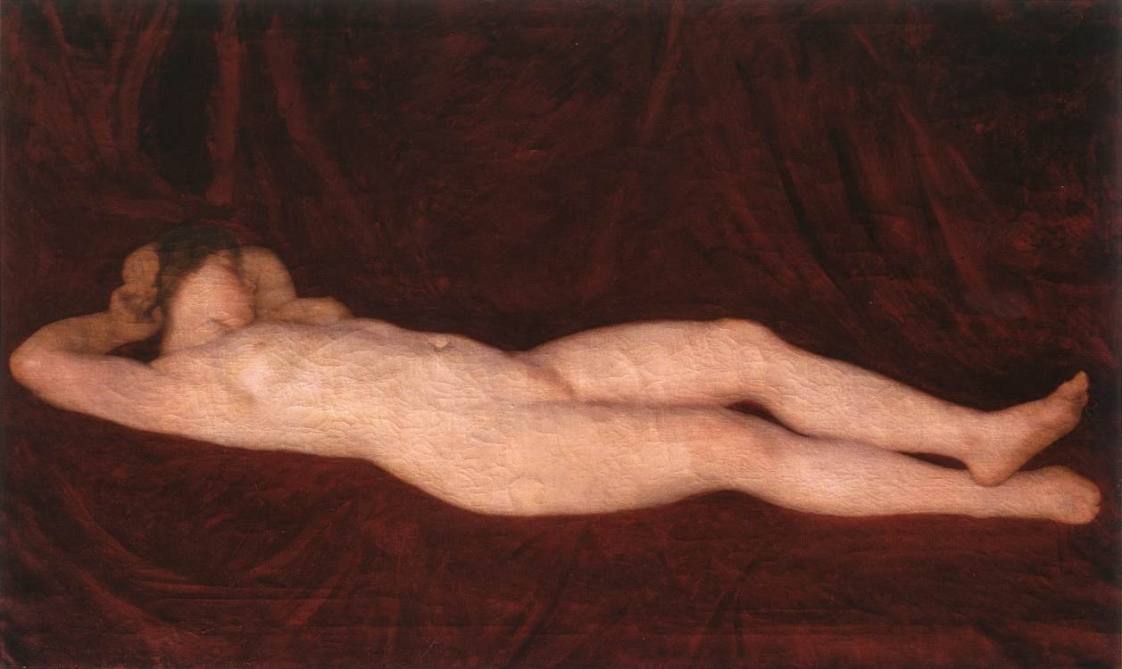 Nude in Red Background by Károly Ferenczy