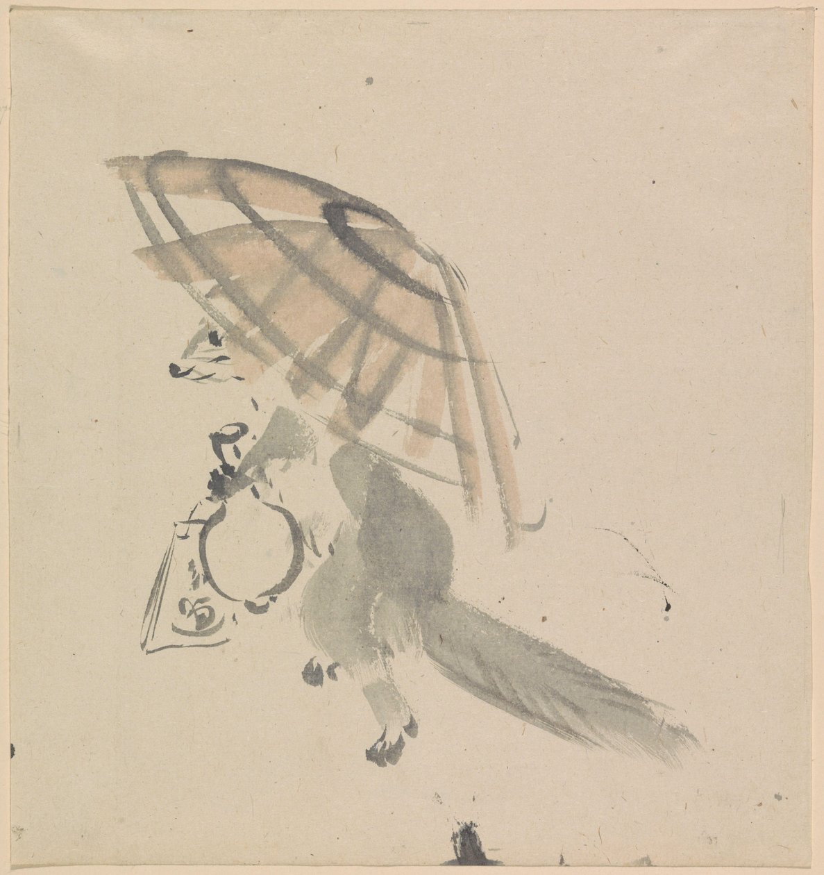 Fox with Carafe and Parasol by Kawanabe Kyosai