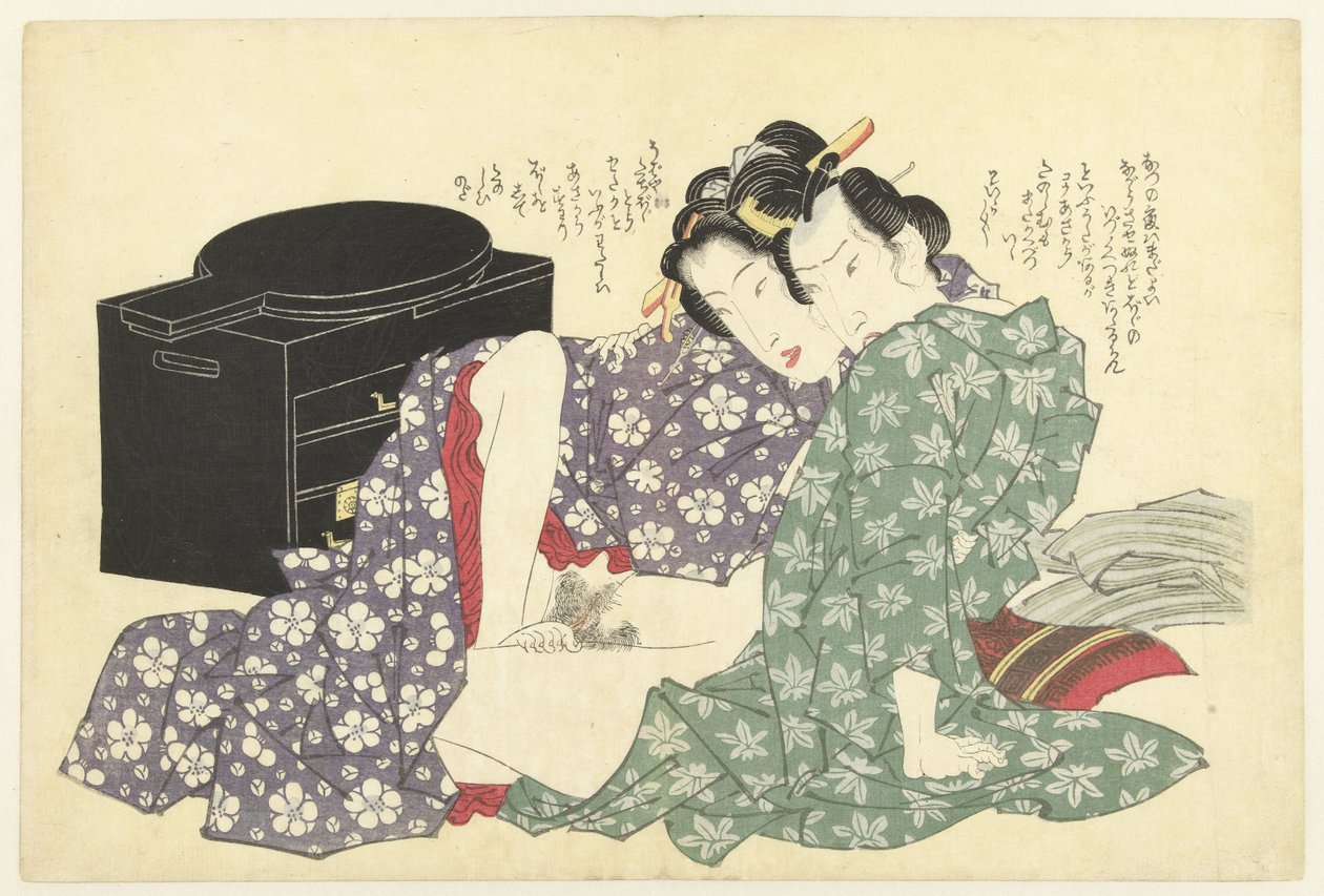 Loving Couple in Front of Lacquer Cabinet by Keisai Eisen (attributed to)