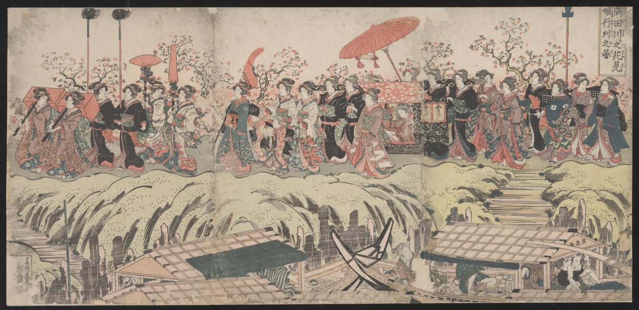 Cherry Blossom Viewing Procession Along the Sumida River by Kikukawa Eizan