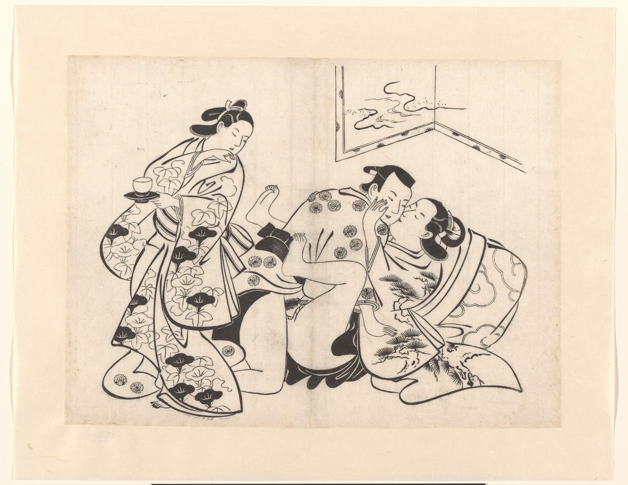 Loving Couple with a Girl Looking Back by Kiyonobu (I) , Torii