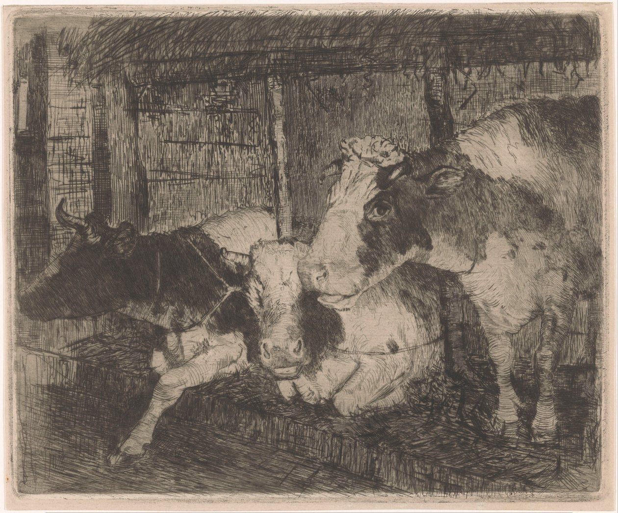 Stable with Three Cows by Klaas van Leeuwen