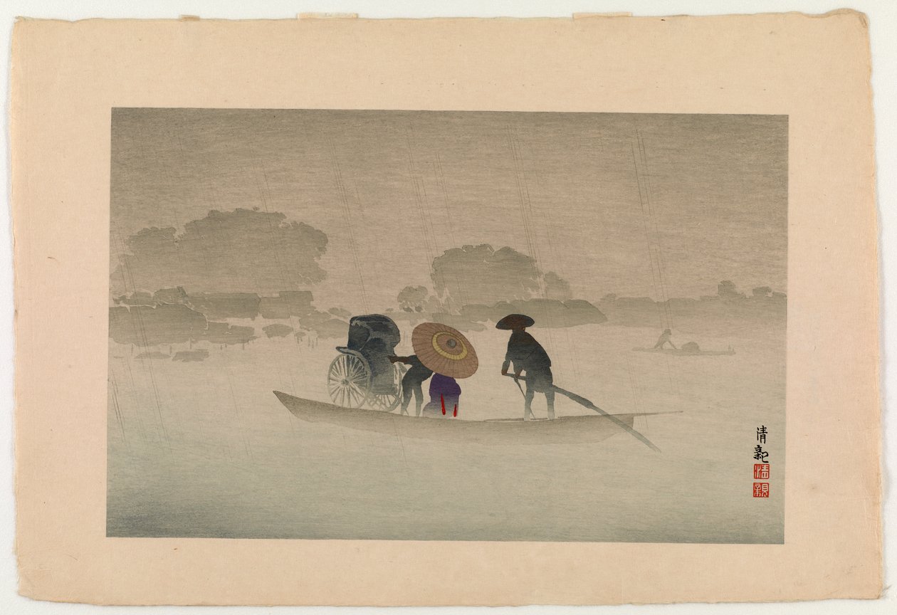 Takeya Ferry at Matsuchichiyama in the Spring Rain by Kobayashi Kiyochika