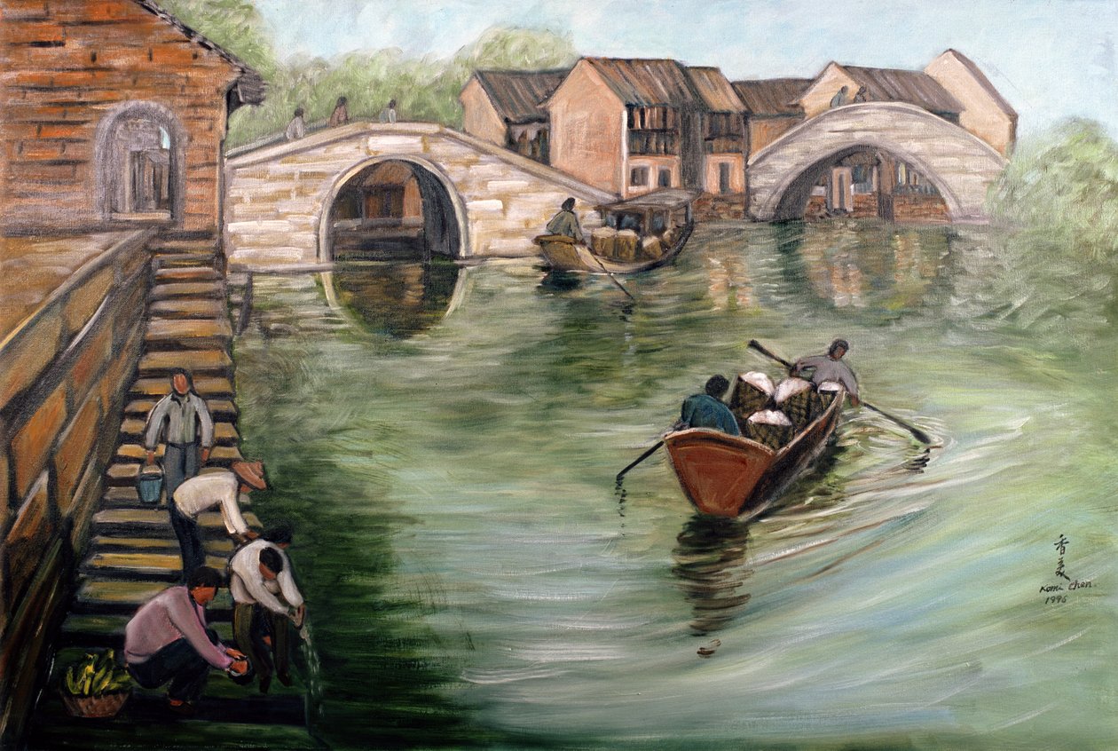 Washing Clothes by the Stream by Komi Chen