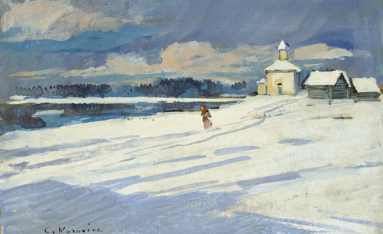 Winter Landscape with a Small Church by Konstantin Alekseevich Korovin