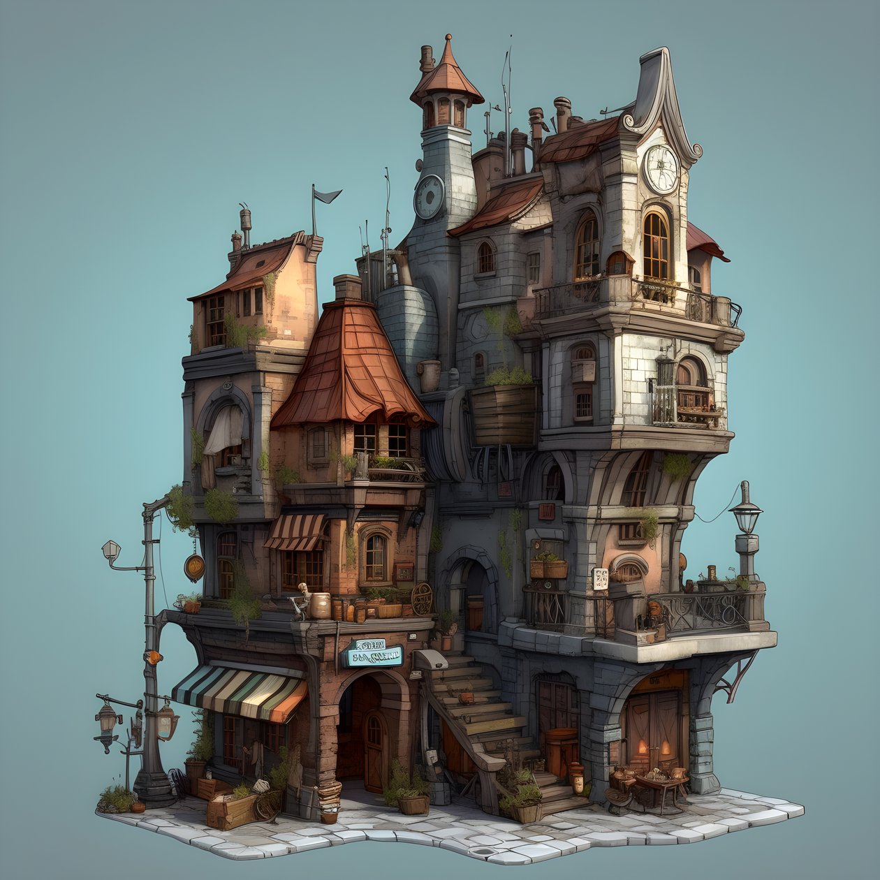 A City Block with Building and Stone Staircase 1 by Kurt Heppke