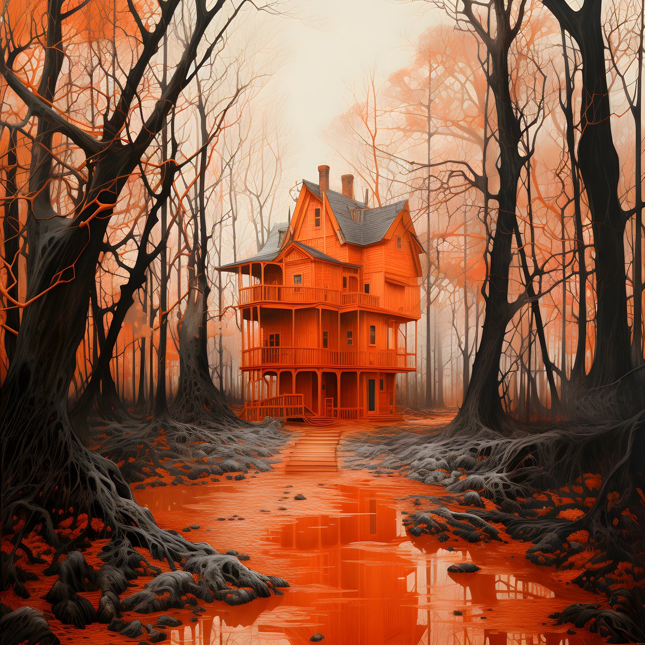 Big Red House on Blue Background 1 by Kurt Heppke
