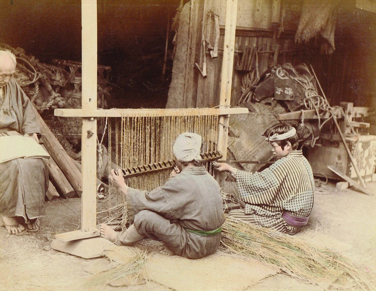 Men making straw mats, c.1890 by Kusakabe Kimbei