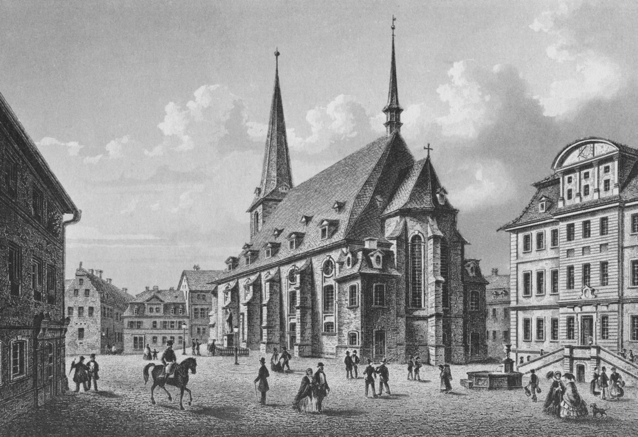 Herderplatz from the Southeast, Steel Engraving by L. Oeder