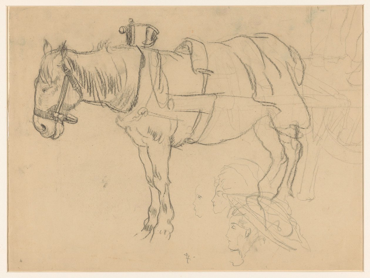 Harnessed Horse and Head Studies by Leo Gestel (signed by artist)