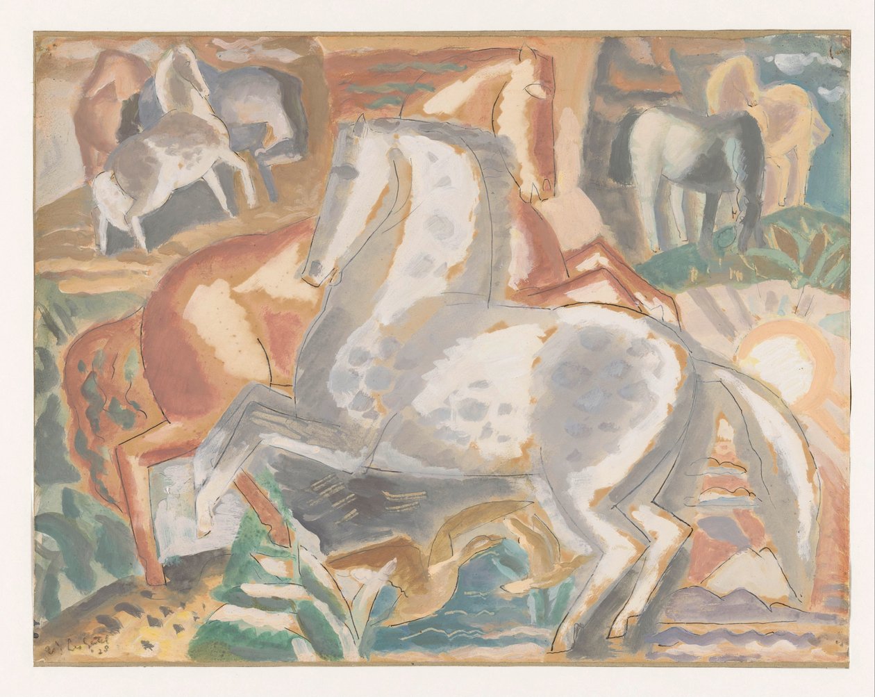 Horses in a Landscape by Leo Gestel (signed by artist)