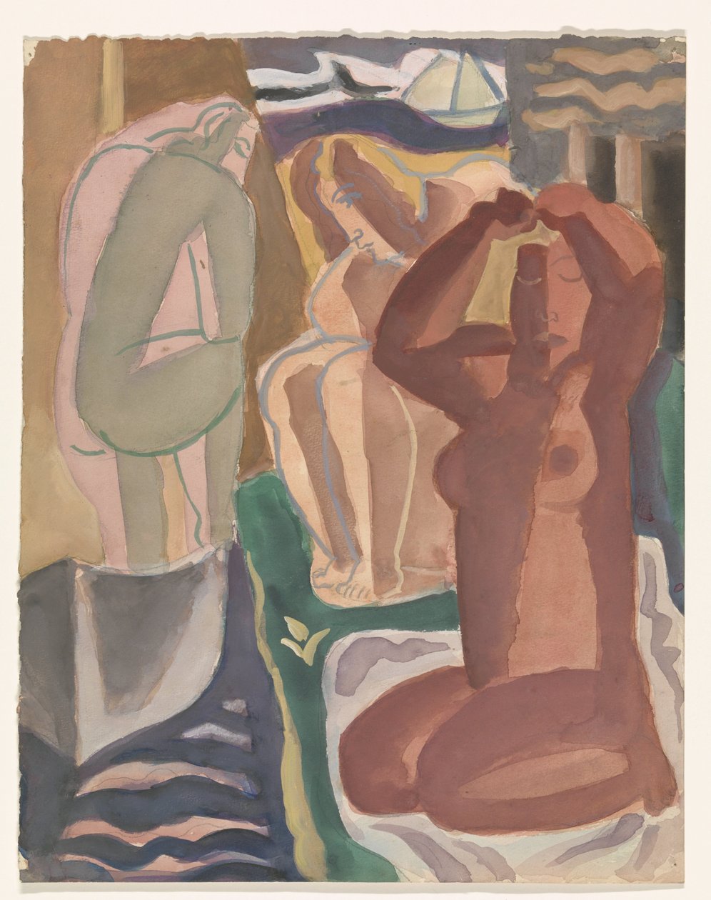 Two Bathing Women and a Figure from Behind by Leo Gestel