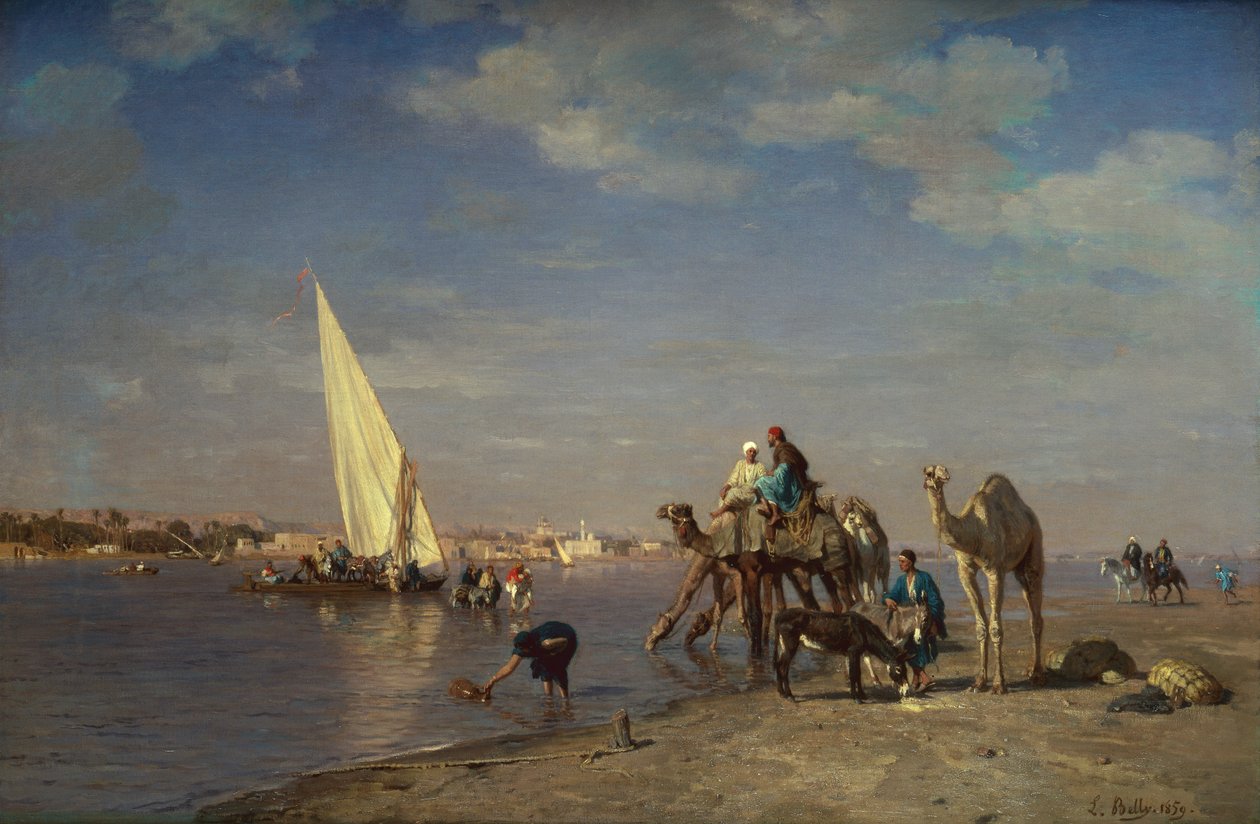Scene by the Nile by Leon Auguste Adolphe Belly