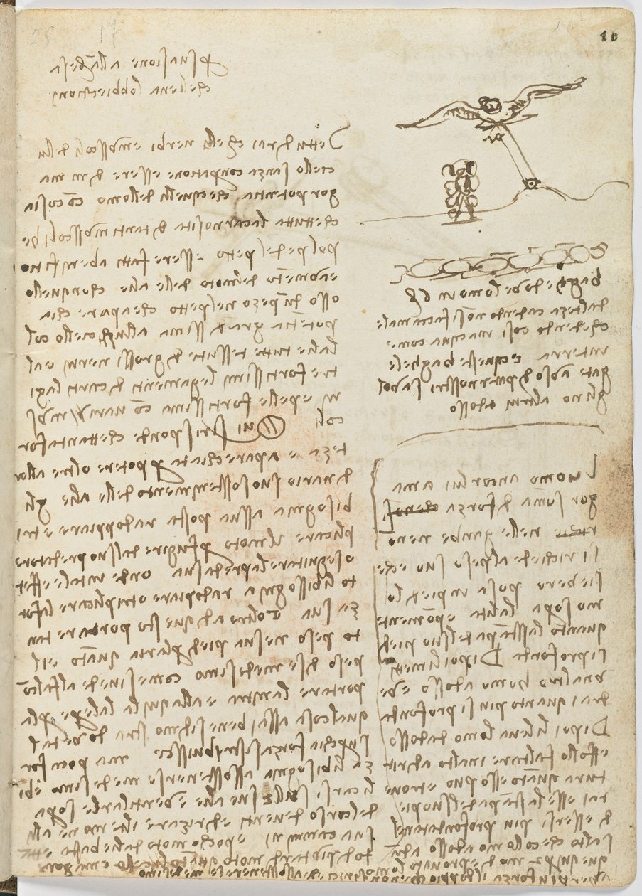 Birds Flight Code, Sheet 16 Recto by Leonardo da Vinci