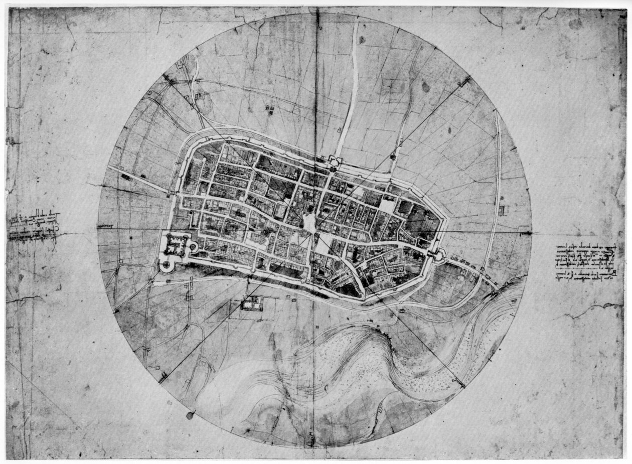 Plan of Imola, Italy, c1502 by Leonardo da Vinci