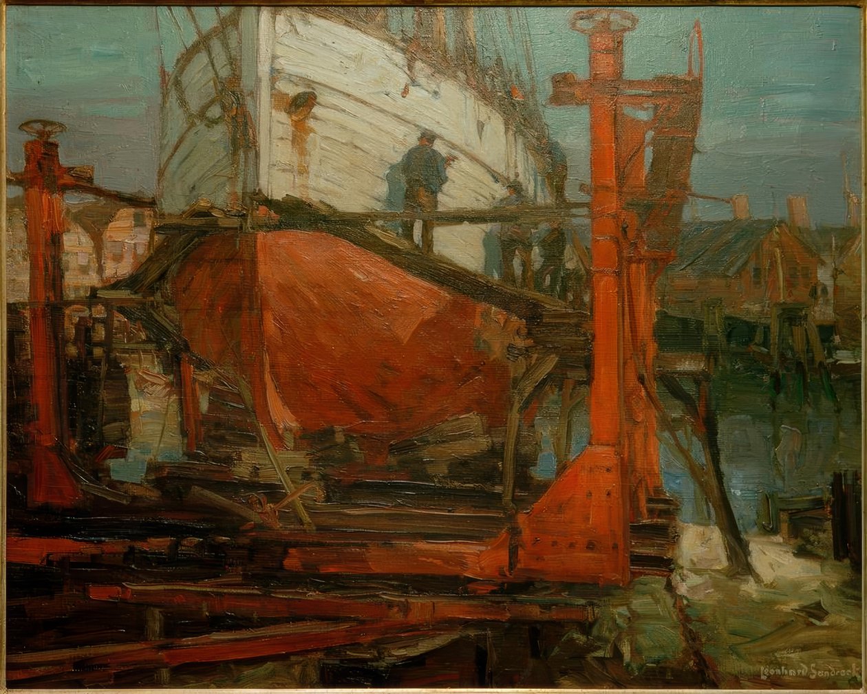 On the Slipway, Elbe Pilot Schooner by Leonhard Sandrock