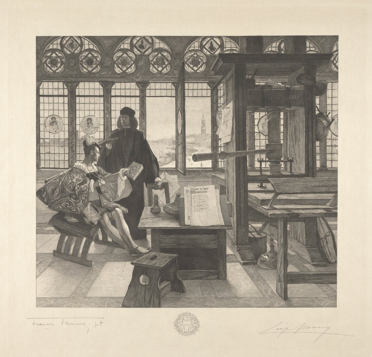 Grolier with the Printer Aldus Manutius by Leopold Flameng
