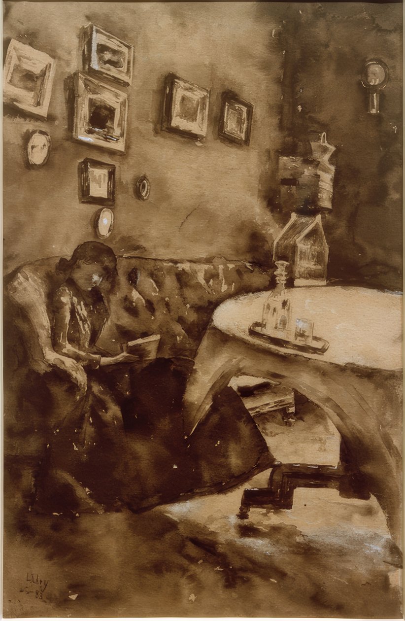 Interior with Reading Lady by Lesser Ury