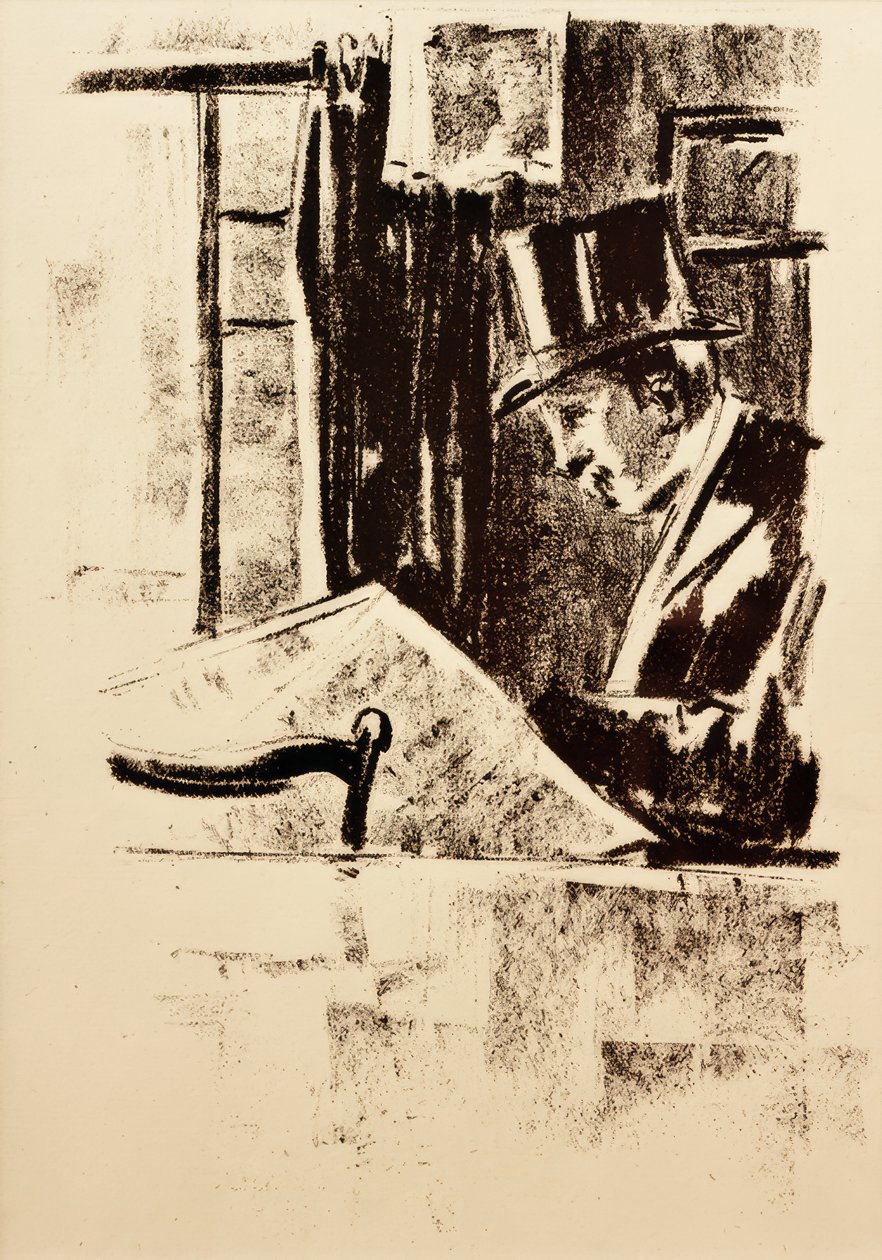 Newspaper Reader with Top Hat by Lesser Ury