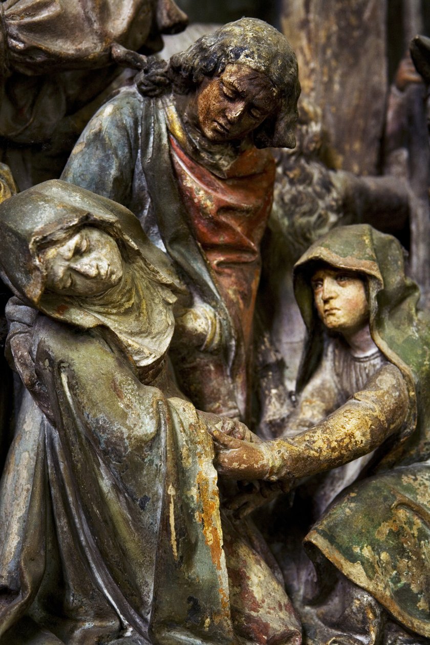 Altar piece, central panel, (detail) the swoon of the Virgin by Ligier Richier