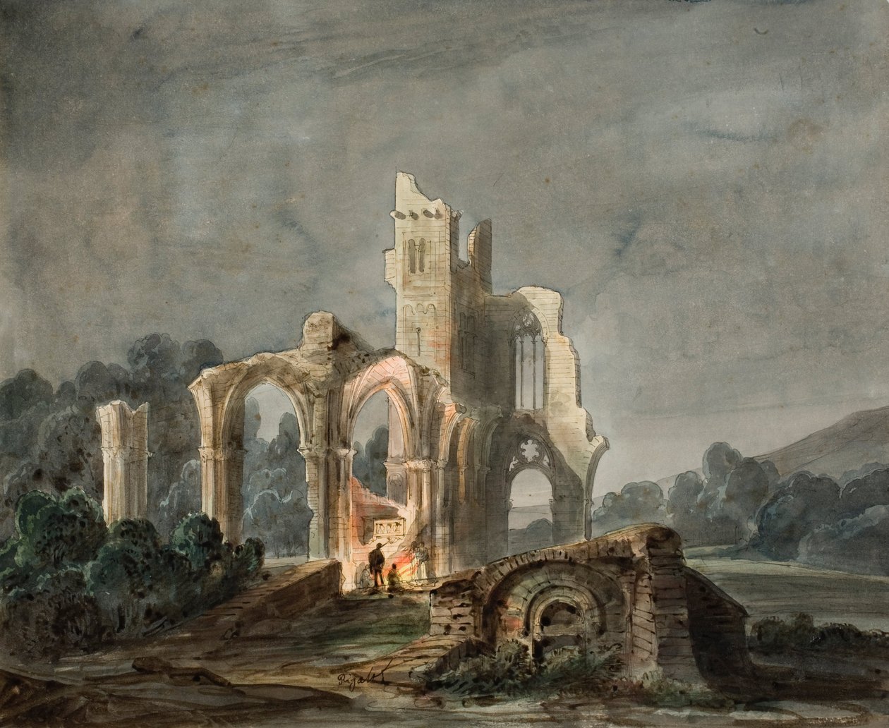 Night Landscape with Gothic Ruins by Lluís Rigalt
