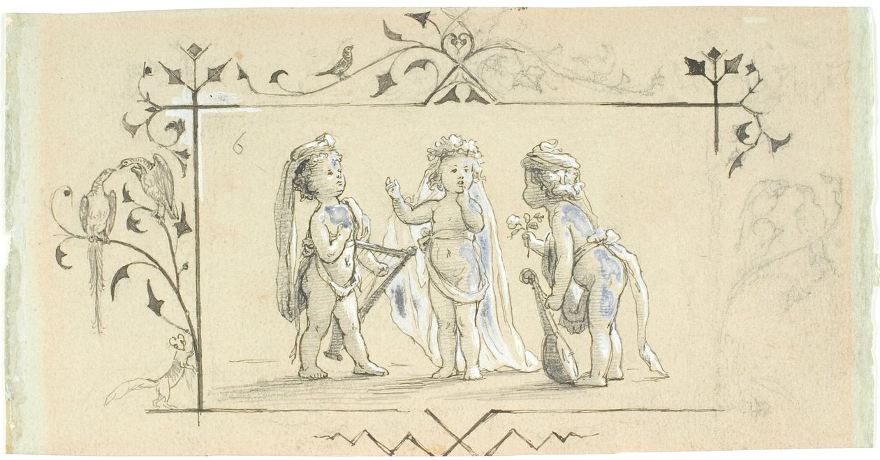 Vignette with Three Children with Musical Instruments by Lorenz Frølich