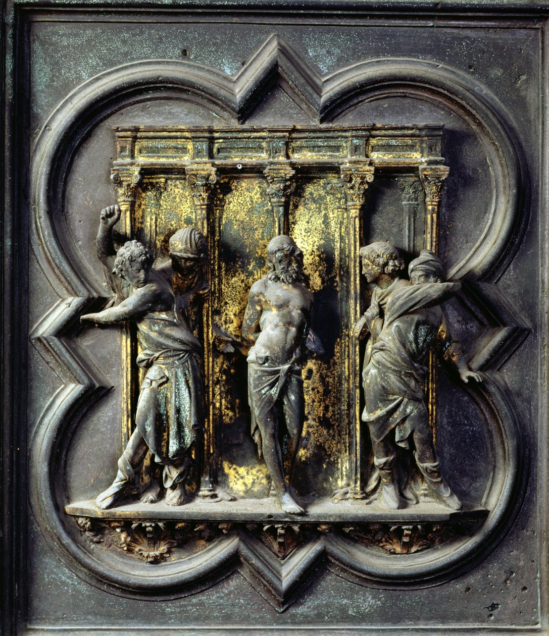 The Flagellation of Christ, fifteenth panel of the North Doors of the Baptistery of San Giovanni, 1403-24 by Lorenzo Ghiberti