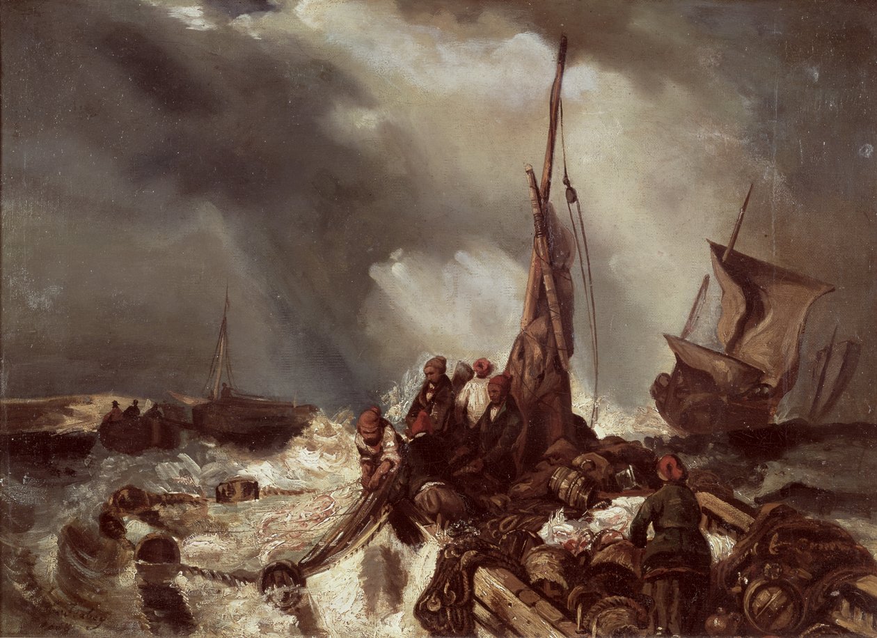 A Fisherman Pulling in a Net, 1868 by Eugene Isabey
