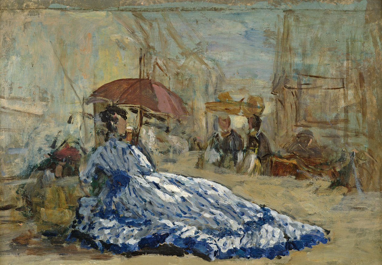 Woman in a blue dress under a parasol, c.1865 by Eugene Louis Boudin