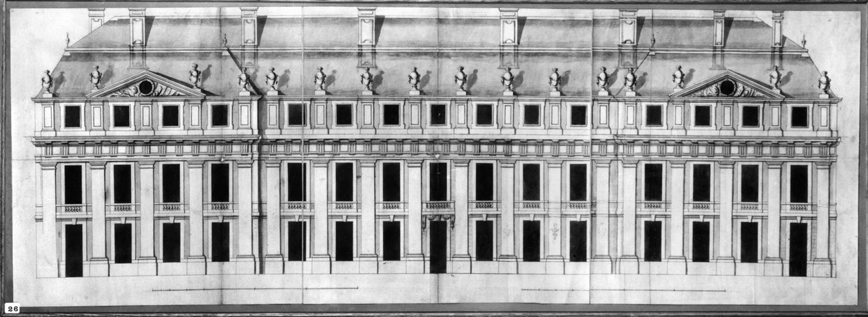 Chateau de Vincennes: Elevation of the Facade of a Corner Pavilion by Louis Le Vau