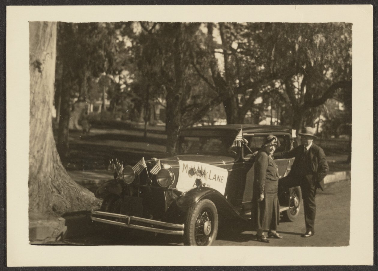 Figures at a Car with Flags by Louis Fleckenstein