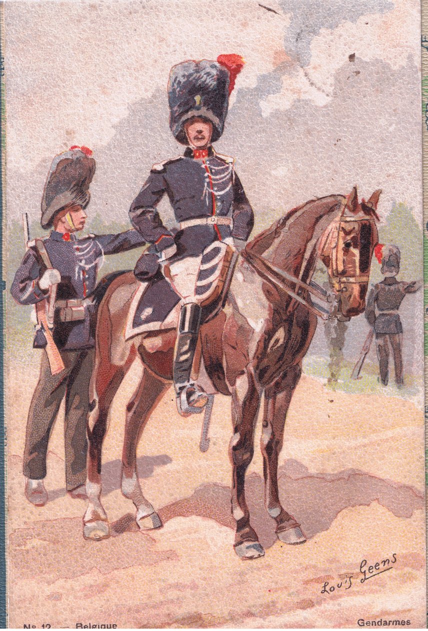 Gendarmes, Postcard, 1920s by Louis Geens