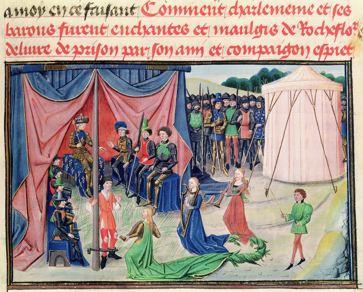 Charlemagne and his barons being enchanted, from the Renaud de Montauban cycle by Loyset Liedet