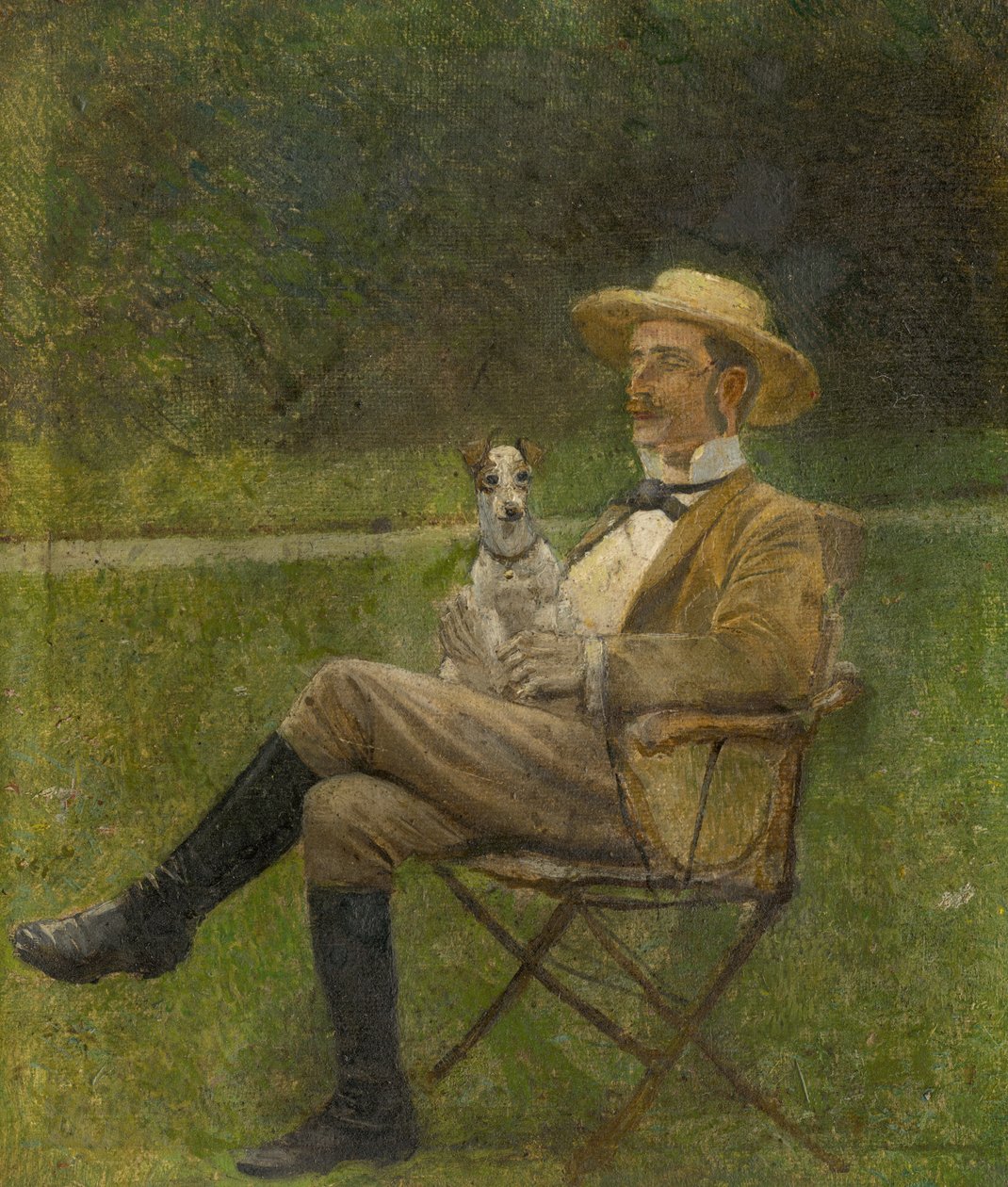 Study of a Seated Man with a Dog by Laszlo Mednyanszky