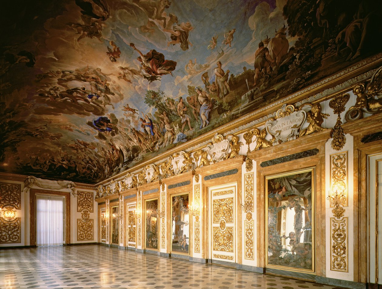 View of the loggia with ceiling fresco depicting the Apotheosis of the Second Medici Dynasty by Luca Giordano